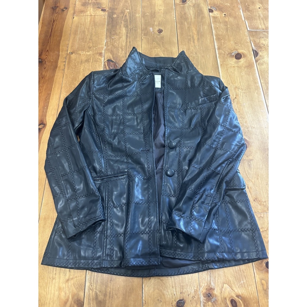 Bagatelle Collection Black Faux Leather Quilted Jacket Women's Size L‎ Made in